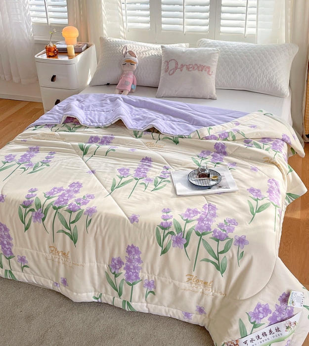 91家纺网 家纺一手货源 找家纺 眠优居 2023新款全棉棉花印花夏被 薰衣草