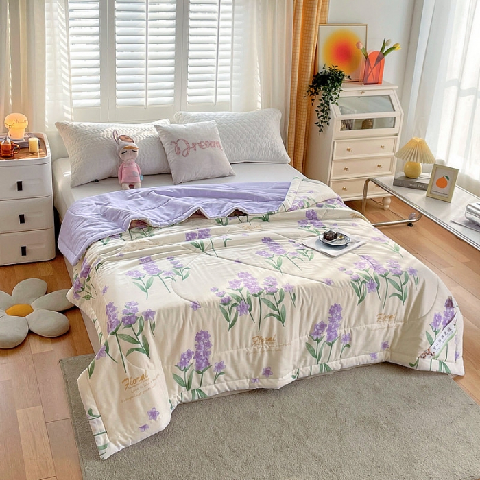 91家纺网 家纺一手货源 找家纺 眠优居 2023新款全棉棉花印花夏被 薰衣草