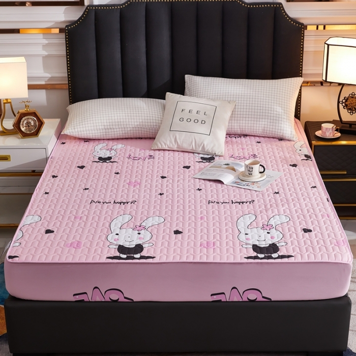 91家纺网 家纺一手货源 找家纺 202直播新款亲肤水洗棉夹棉防水床笠床垫床罩保护罩 欢乐兔