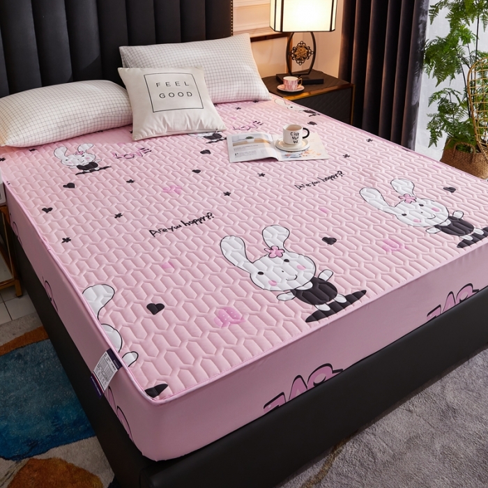 91家纺网 家纺一手货源 找家纺 202直播新款亲肤水洗棉夹棉防水床笠床垫床罩保护罩 欢乐兔