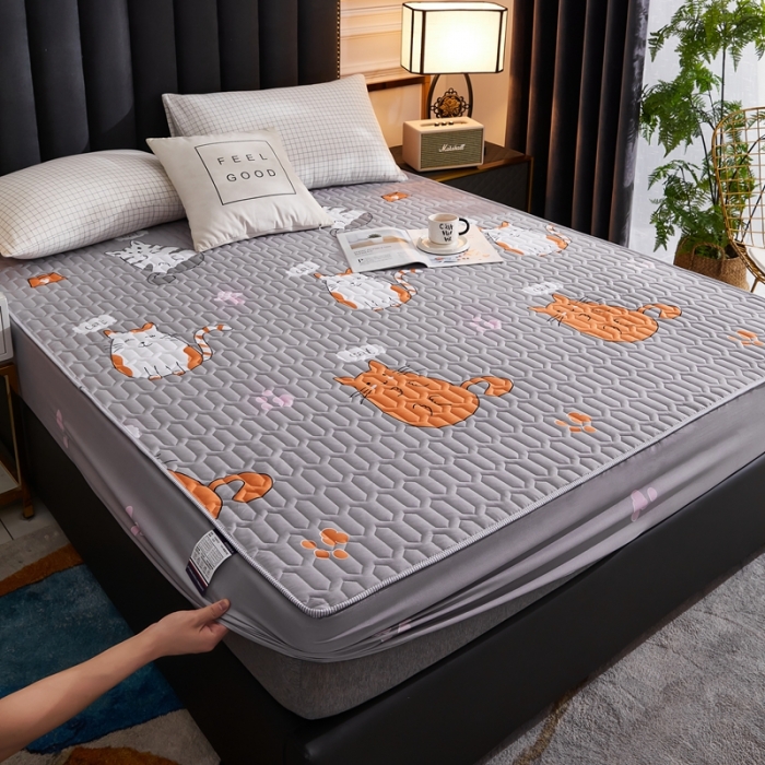 91家纺网 家纺一手货源 找家纺 202直播新款亲肤水洗棉夹棉防水床笠床垫床罩保护罩 快乐猫