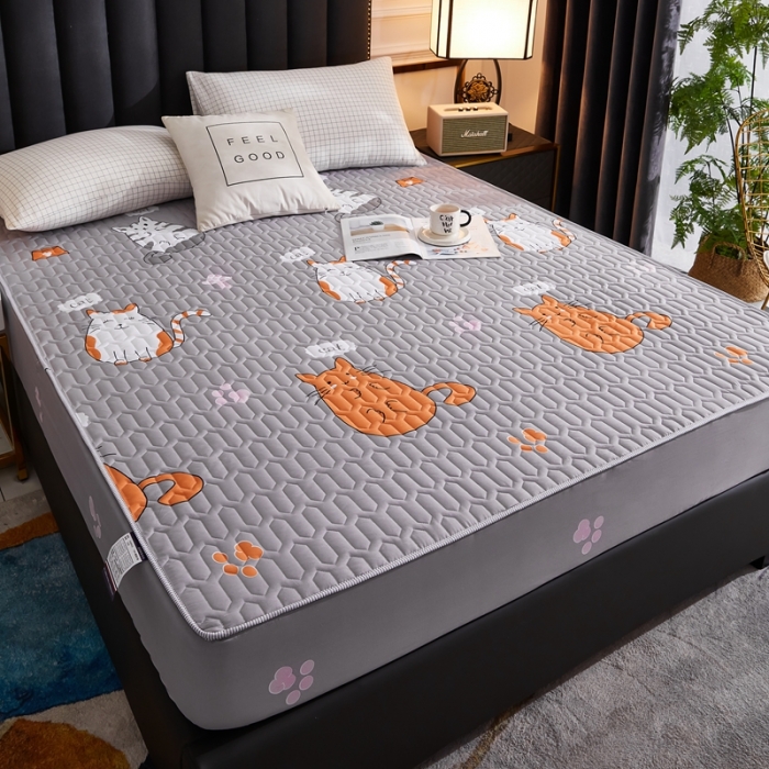 91家纺网 家纺一手货源 找家纺 202直播新款亲肤水洗棉夹棉防水床笠床垫床罩保护罩 快乐猫