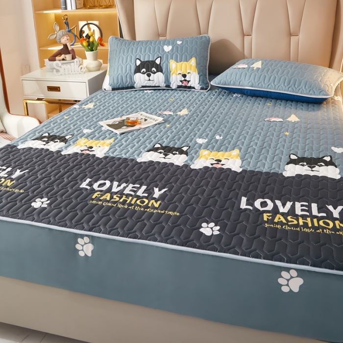 91家纺网 家纺一手货源 找家纺 202直播新款亲肤水洗棉夹棉防水床笠床垫床罩保护罩 嘻哈狗