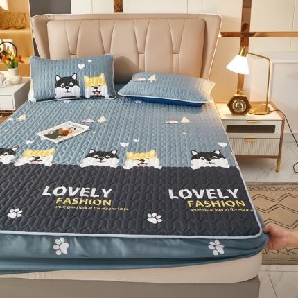 202直播新款亲肤水洗棉夹棉防水床笠床垫床罩保护罩 嘻哈狗