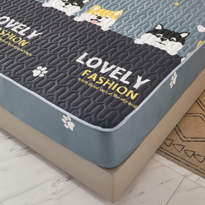 91家纺网 家纺一手货源 找家纺 202直播新款亲肤水洗棉夹棉防水床笠床垫床罩保护罩 嘻哈狗