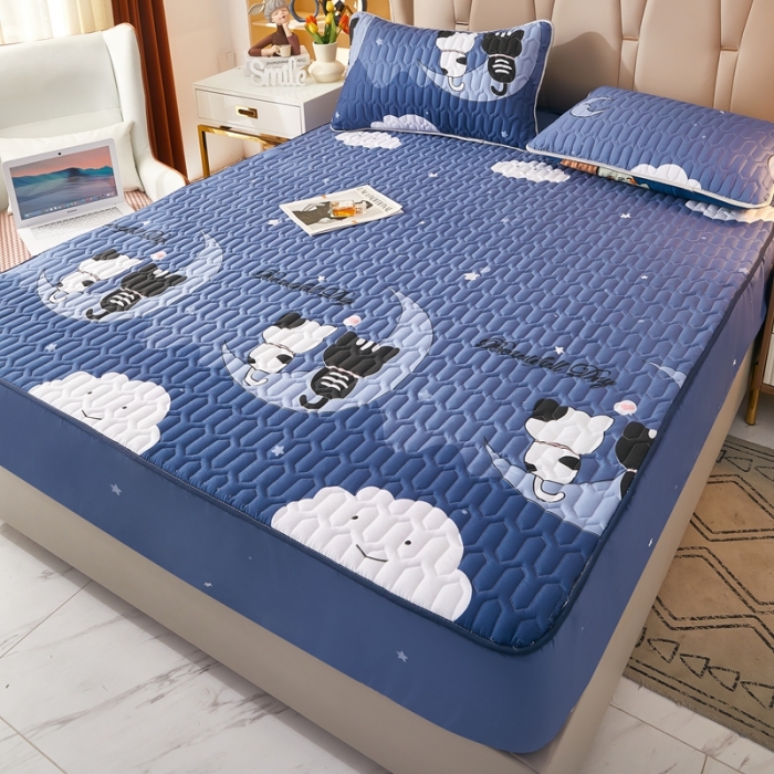 91家纺网 家纺一手货源 找家纺 202直播新款亲肤水洗棉夹棉防水床笠床垫床罩保护罩 月亮猫