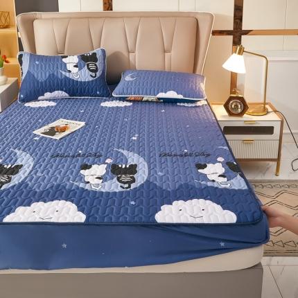 202直播新款亲肤水洗棉夹棉防水床笠床垫床罩保护罩 月亮猫