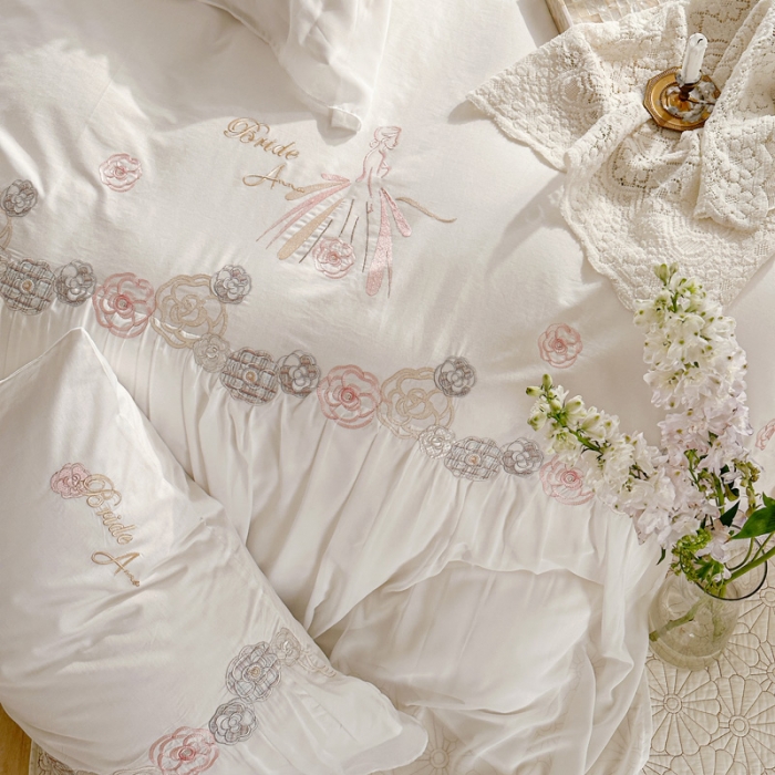 91家纺网 家纺一手货源 找家纺 亲亲公主 2025新款全棉蕾丝公主风四件套-芊芊公主 白色