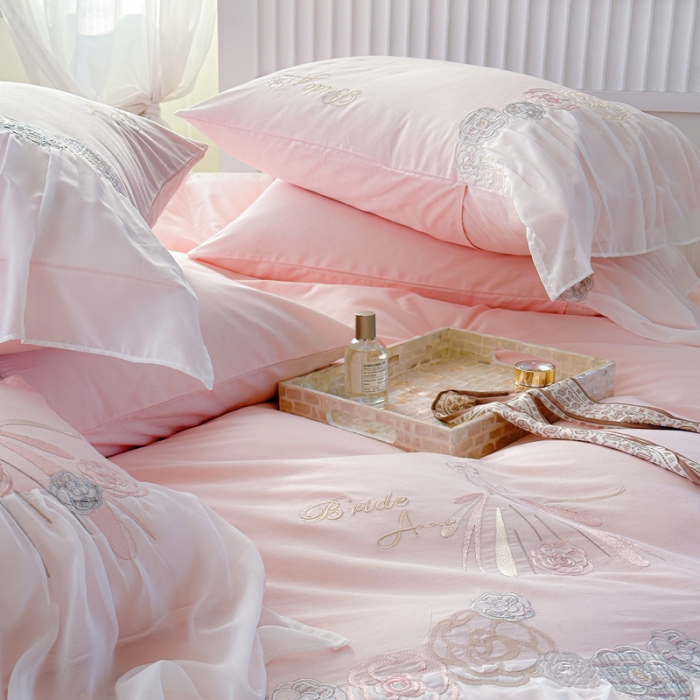 91家纺网 家纺一手货源 找家纺 亲亲公主 2025新款全棉蕾丝公主风四件套-芊芊公主 粉色