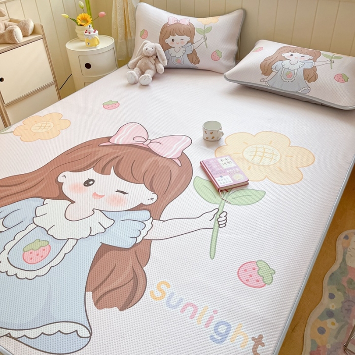 91家纺网 家纺一手货源 找家纺 慕尚 2025新款满天星云感丝工艺席 阳光少女粉（床席款）