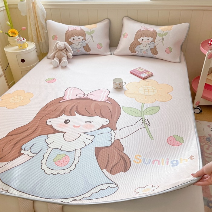 91家纺网 家纺一手货源 找家纺 慕尚 2025新款满天星云感丝工艺席 阳光少女粉（床席款）