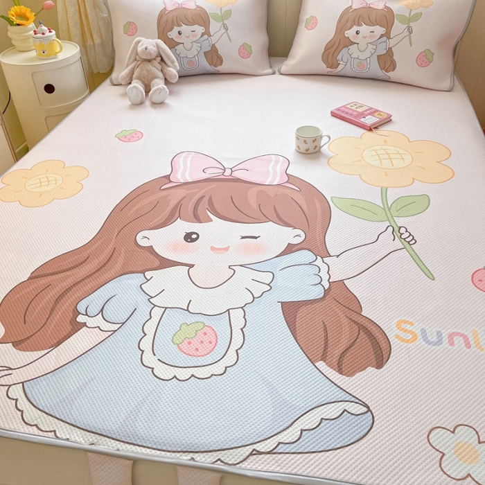 91家纺网 家纺一手货源 找家纺 慕尚 2025新款满天星云感丝工艺席 阳光少女粉（床席款）