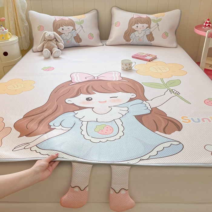 91家纺网 家纺一手货源 找家纺 慕尚 2025新款满天星云感丝工艺席 阳光少女粉（床席款）