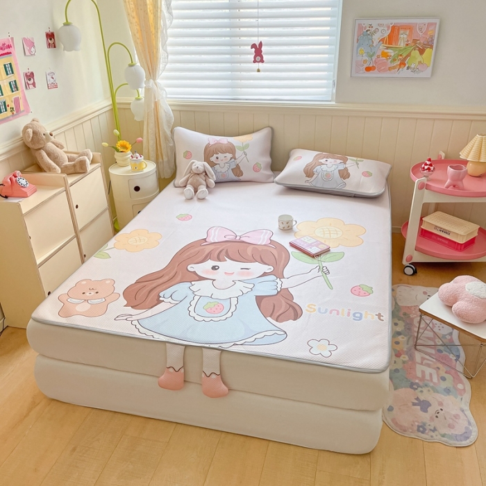 91家纺网 家纺一手货源 找家纺 慕尚 2025新款满天星云感丝工艺席 阳光少女粉（床席款）