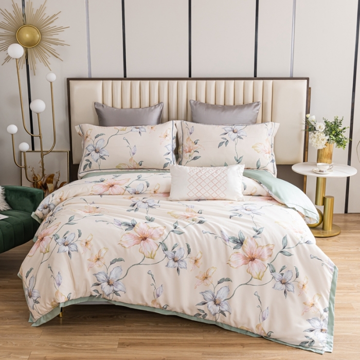 91家纺网 家纺一手货源 找家纺 氧家 2025新款60s莱塞尔天丝四件套 夏目黄