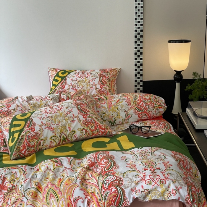 91家纺网 家纺一手货源 找家纺 （总）花沐 2023新款 双面全棉纯棉轻奢风平网印花四件套