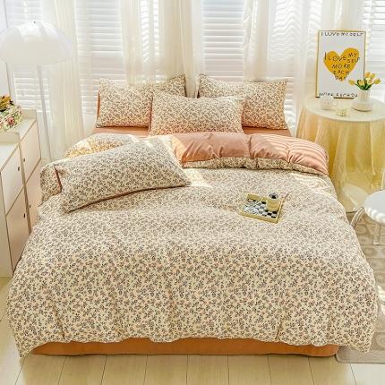 91家纺网 家纺一手货源 找家纺 优选 2025直播爆款法式风双层纱棉麻水洗棉四件套 玫瑰园