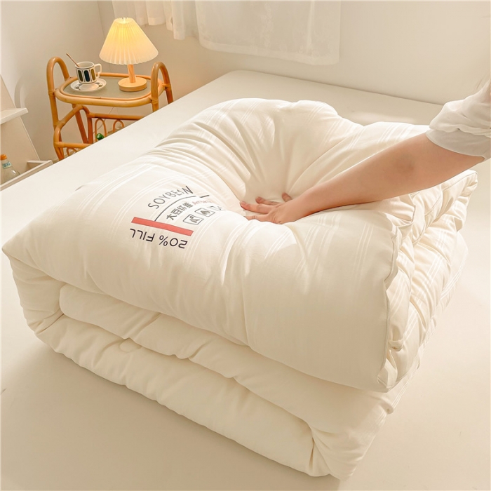 91家纺网 家纺一手货源 找家纺 眠优居 2023新款60磨毛缎纹大豆纤维被春秋冬被 缎纹-奶油白