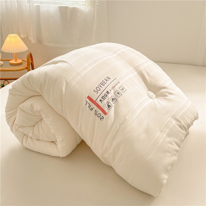 91家纺网 家纺一手货源 找家纺 眠优居 2023新款60磨毛缎纹大豆纤维被春秋冬被 缎纹-奶油白