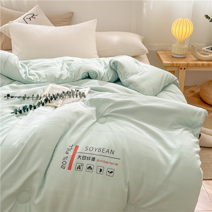 91家纺网 家纺一手货源 找家纺 眠优居 2023新款60磨毛缎纹大豆纤维被春秋冬被 缎纹-薄荷绿