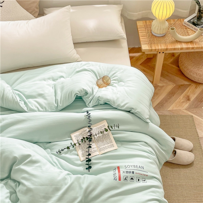 91家纺网 家纺一手货源 找家纺 眠优居 2023新款60磨毛缎纹大豆纤维被春秋冬被 缎纹-薄荷绿