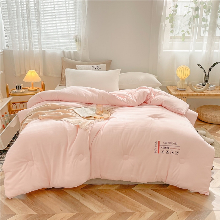 91家纺网 家纺一手货源 找家纺 眠优居 2023新款60磨毛缎纹大豆纤维被春秋冬被 缎纹-粉玉