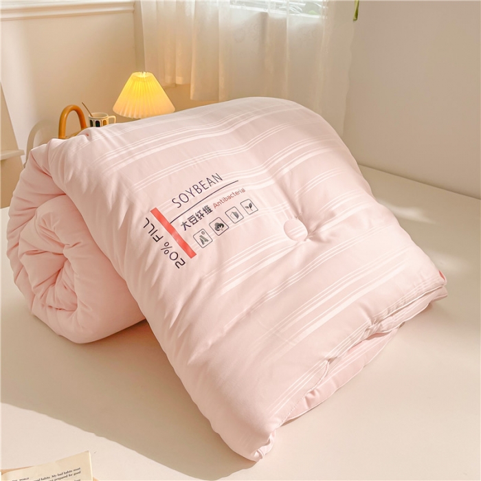 91家纺网 家纺一手货源 找家纺 眠优居 2023新款60磨毛缎纹大豆纤维被春秋冬被 缎纹-粉玉