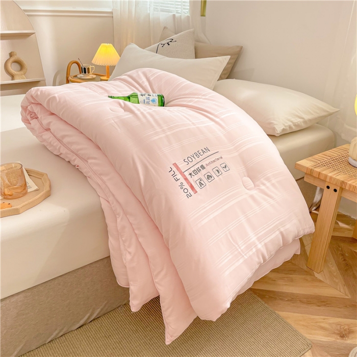 91家纺网 家纺一手货源 找家纺 眠优居 2023新款60磨毛缎纹大豆纤维被春秋冬被 缎纹-粉玉