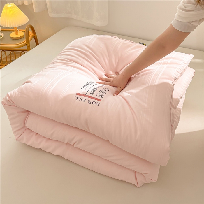 91家纺网 家纺一手货源 找家纺 眠优居 2023新款60磨毛缎纹大豆纤维被春秋冬被 缎纹-粉玉