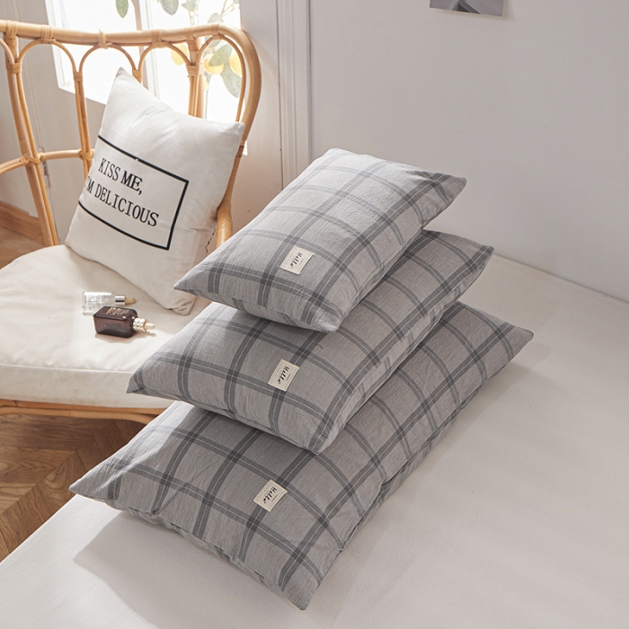 91家纺网 家纺一手货源 找家纺 眠优居 全棉色织水洗棉日系枕套【口袋枕】 大加州-灰(日系枕)