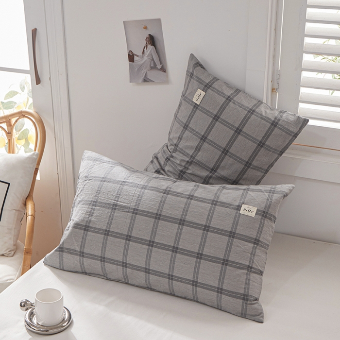 91家纺网 家纺一手货源 找家纺 眠优居 全棉色织水洗棉日系枕套【口袋枕】 大加州-灰(日系枕)