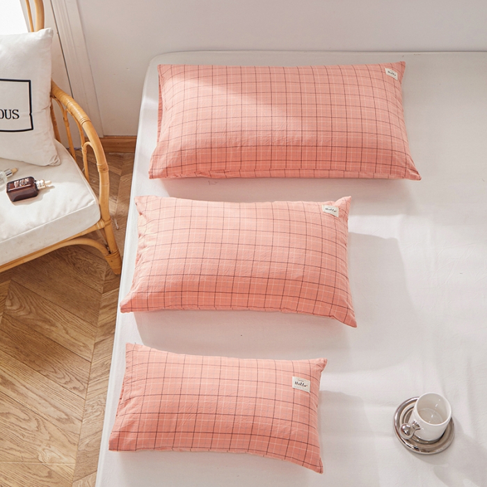 91家纺网 家纺一手货源 找家纺 眠优居 全棉色织水洗棉日系枕套【口袋枕】 格里-粉(日系枕)