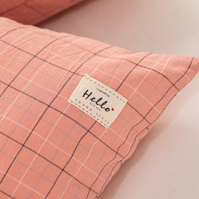 91家纺网 家纺一手货源 找家纺 眠优居 全棉色织水洗棉日系枕套【口袋枕】 格里-粉(日系枕)