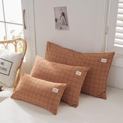 眠优居 全棉色织水洗棉日系枕套【口袋枕】 格里-咖 (日系枕)