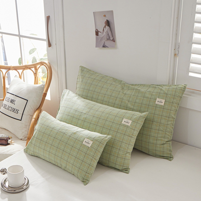 91家纺网 家纺一手货源 找家纺 眠优居 全棉色织水洗棉日系枕套【口袋枕】 格里-绿(日系枕)