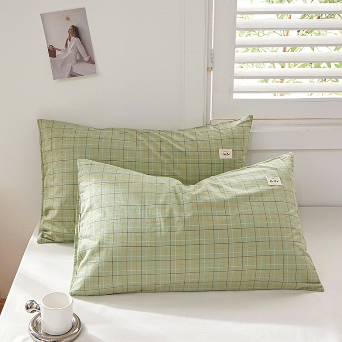 91家纺网 家纺一手货源 找家纺 眠优居 全棉色织水洗棉日系枕套【口袋枕】 格里-绿(日系枕)