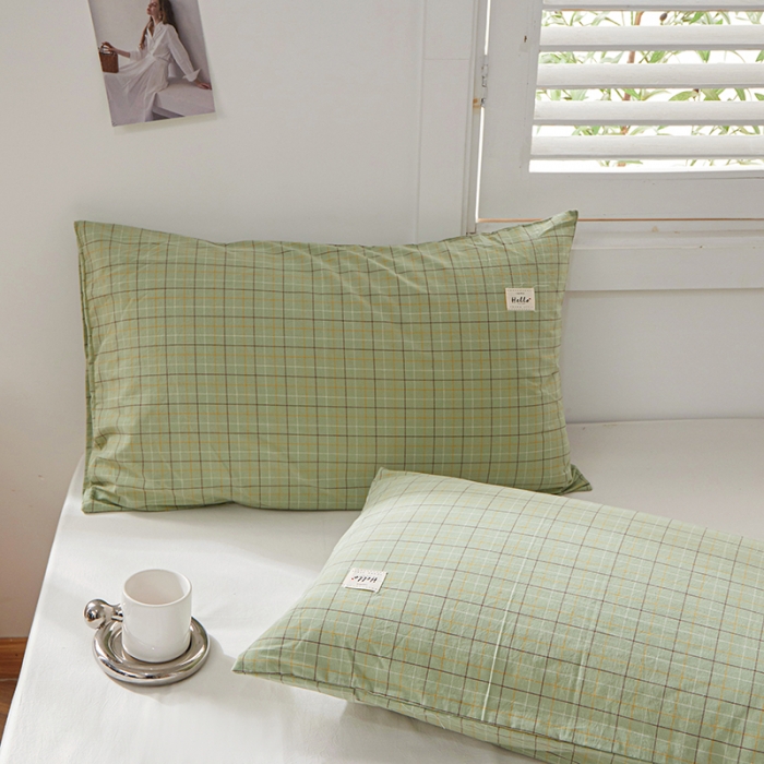 91家纺网 家纺一手货源 找家纺 眠优居 全棉色织水洗棉日系枕套【口袋枕】 格里-绿(日系枕)