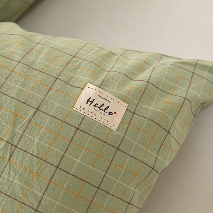 91家纺网 家纺一手货源 找家纺 眠优居 全棉色织水洗棉日系枕套【口袋枕】 格里-绿(日系枕)
