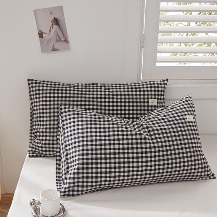 91家纺网 家纺一手货源 找家纺 眠优居 全棉色织水洗棉日系枕套【口袋枕】 黑白小格 (日系枕)