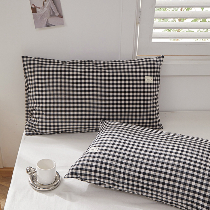 91家纺网 家纺一手货源 找家纺 眠优居 全棉色织水洗棉日系枕套【口袋枕】 黑白小格 (日系枕)