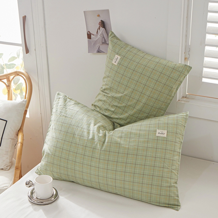 91家纺网 家纺一手货源 找家纺 眠优居 全棉色织水洗棉日系枕套【口袋枕】 格里-绿(日系枕)
