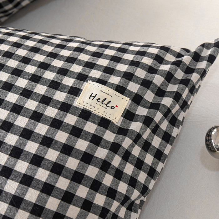 91家纺网 家纺一手货源 找家纺 眠优居 全棉色织水洗棉日系枕套【口袋枕】 黑白小格 (日系枕)