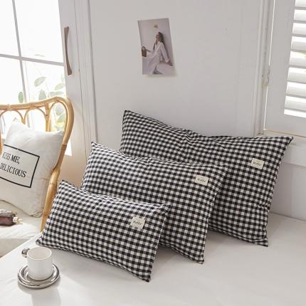 眠优居 全棉色织水洗棉日系枕套【口袋枕】 黑白小格 (日系枕)