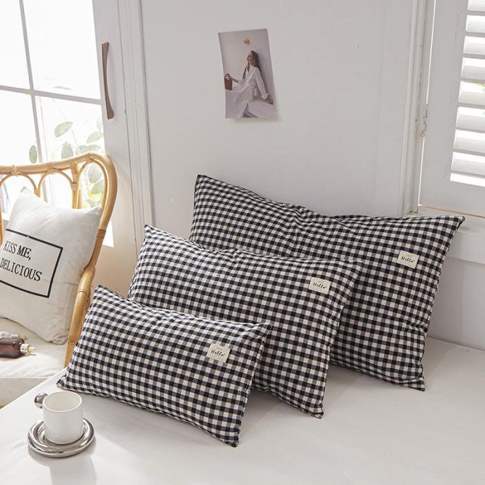 91家纺网 家纺一手货源 找家纺 眠优居 全棉色织水洗棉日系枕套【口袋枕】 黑白小格 (日系枕)