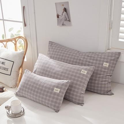 眠优居 全棉色织水洗棉日系枕套【口袋枕】 灰中格 (日系枕)