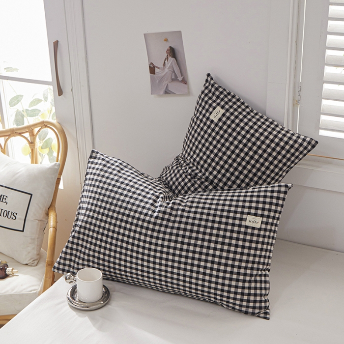 91家纺网 家纺一手货源 找家纺 眠优居 全棉色织水洗棉日系枕套【口袋枕】 黑白小格 (日系枕)