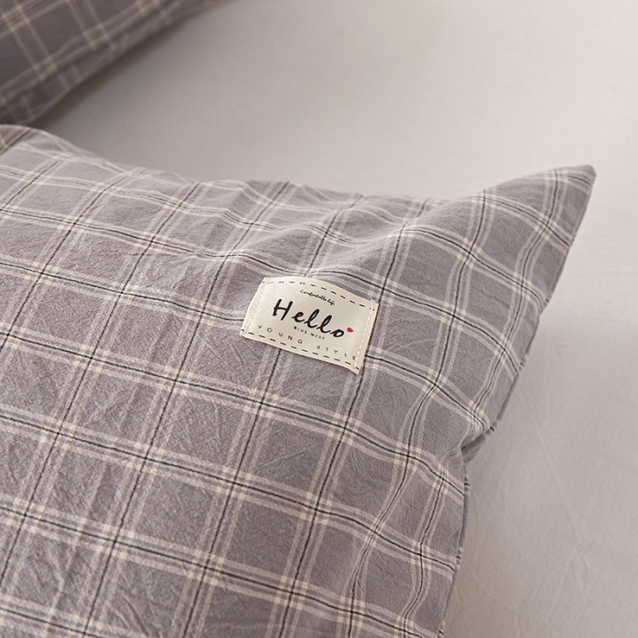 91家纺网 家纺一手货源 找家纺 眠优居 全棉色织水洗棉日系枕套【口袋枕】 灰中格 (日系枕)