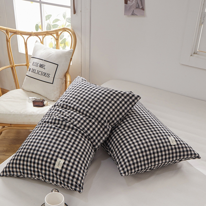 91家纺网 家纺一手货源 找家纺 眠优居 全棉色织水洗棉日系枕套【口袋枕】 黑白小格 (日系枕)