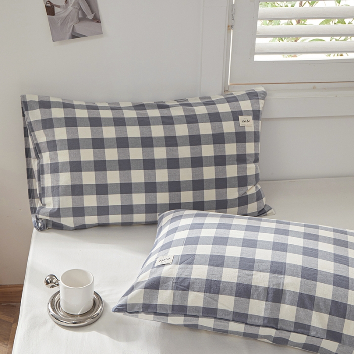 91家纺网 家纺一手货源 找家纺 眠优居 全棉色织水洗棉日系枕套【口袋枕】 兰白中格 (日系枕)