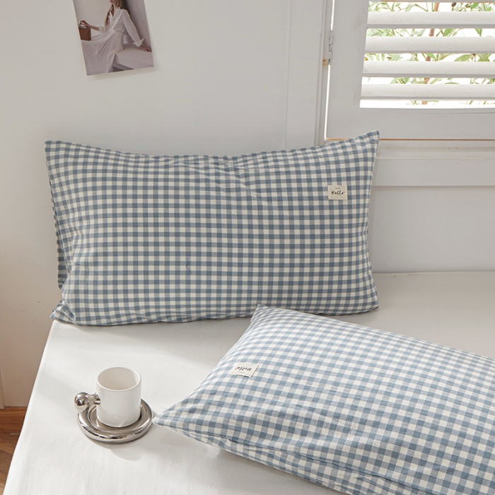 91家纺网 家纺一手货源 找家纺 眠优居 全棉色织水洗棉日系枕套【口袋枕】 兰三分格 (日系枕)